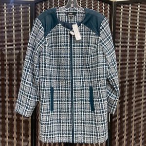 Dennis Basso, Green/White, Tweed Zip Up Jacket ,Size 20W